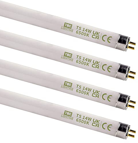 TBE LIGHTING 14w / 22 inch Cool White 6500K Tubes - F14T5/D Fluorescent Tube Lamps / 22''- CFL Bulbs - G5 2-Pin Base Fittings - T5 High Efficiency Lamps (4-Pack)