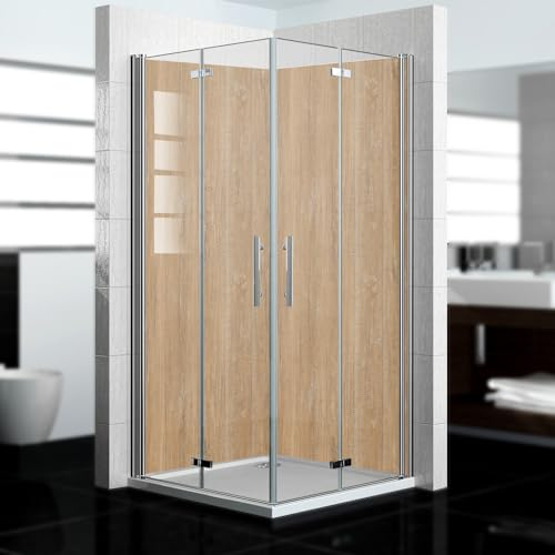 dedeco Eck-Duschrückwand wasserfest Motiv: Holz V8, 2 x 90x210 cm, als Badrückwand zum Fliesenersatz, als Dekorwand, Wandverkleidung und Duschplatte aus Aluminium - Made in Germany