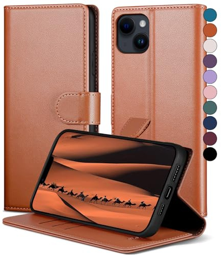 SkyDuck Custodia per iPhone 14 da 6,1 pollici con blocco RFID, porta carte di credito, con 1 pellicola protettiva in vetro temperato, custodia protettiva a libro in pelle PU, per donne e uomini, per