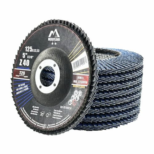 Merryland Fächerscheibe 125 Metall Edelstahl Stahl für Winkelschleifer, 125mm 40K T29 Lamellenscheibe Zirkonkorund Blau Schleifmopteller 10 Stück, Craft-Line FC1108214-10