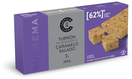 Castillo de Jijona - Turrón con Cacahuete Caramelizado a la Sal 200gr - Turrón Caramelizado - Fusión de Sabores - Sin Gluten - Calidad Suprema - Receta Artesanal - Fabricado en España (Jijona)