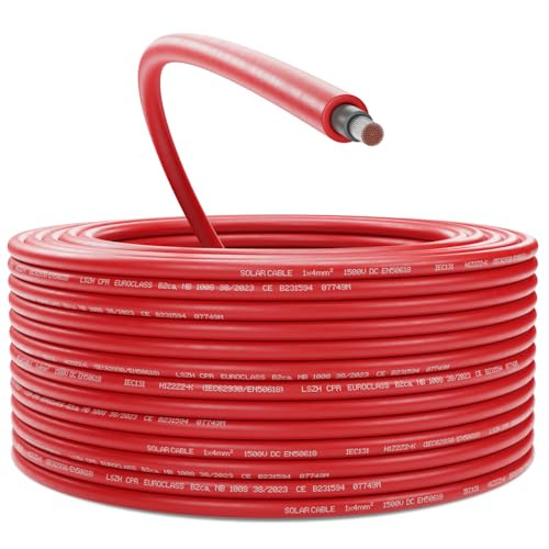 deleyCON 50m Solarkabel 4mm² Photovoltaik-Kabel 1,5kV DC - Rot | Hochwertig für PV-Anlagen, UV-beständig, halogenfrei, 1kV AC, ideal für feste Verlegung und PV-Steckkontakte