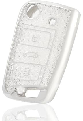 OFF WE GO Autoschlüssel Hülle für VW Schlüssel Hülle Schlüsselhülle Cover für VW Golf 7 Polo Skoda Octavia Tiguan MK7 Jetta Seat Leon Fabia Ibiza Fabia Superb Schlüsselcover Schutz Gehäuse, Weiß