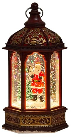 Lanterne di Natale illuminate con palle di neve, con glitter vorticosi, lanterna di Natale, lampada a esagonale, decorativa, invernale, per tavolo, centrotavola, per , portico, davanzale