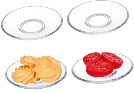 BESTOYARD Platillos Redondos de Vidrio Transparentes 4 Piezas 9x9 Cm para Café y Aperitivos en Hogar y Restaurante