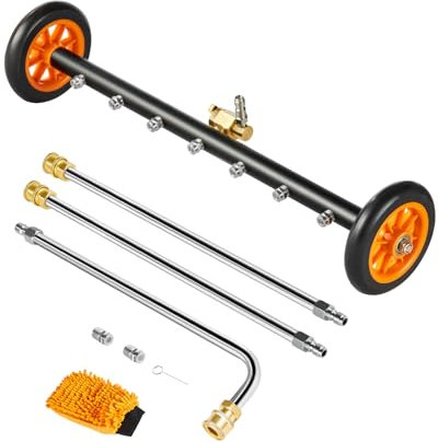 VEVOR 61 cm (24 tum) högtryckstvätt undervagnsrengöring, rostfritt stål ytrengörare för högtryckstvätt, 4 000 max PSI, vinkeljusteringsredskap, 7 sprutmunstycken, 2 utökade stavar för uppfart,