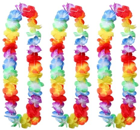 ZORVUJI Hawaii Ketten Blumenkette 3 Stück, Tropische Hawaii Kette Blumen Girlande für Party, Strandurlaub, Hula Dekorationen, Hawaii Blumenkette für Damen und Herren