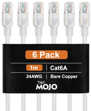 Tecmojo Ethernet Patch Cable 1M 6Pack, CAT6A UTP 24AWG LAN Network Cable, Pure Copper LSZH RJ45 Snag-Free Patch Cord, White RAL9003