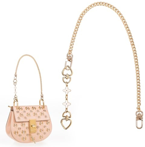 VLYX Ersatz-Handtaschenkette – 45 cm goldene Taschenkettengriffe mit 14 cm weißer vierblättriger Verlängerung, kurzer, breiter Riemen für Handtaschen, 2er-Set