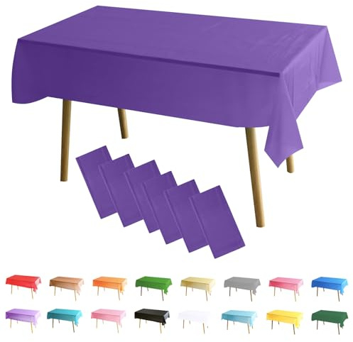 MOMAHUA 6 Packs Violet Foncé Nappes,137x274cm PEVE Nappe de Table Rectangulaire,Nappes Imperméables pour Fête Anniversaire,Picnic,Exterieur,Jardin,Mariage,Noël,Halloween