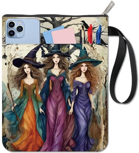 CRASPIRE 30 x 20 cm häxa bokomslag halloween personlighet magisk tyg ärm ficka tvättbar återanvändbar dubbelsidig anteckningsbok omslag pocketbok skyddsväska dragkedja för bokälskare bokmask gåvor