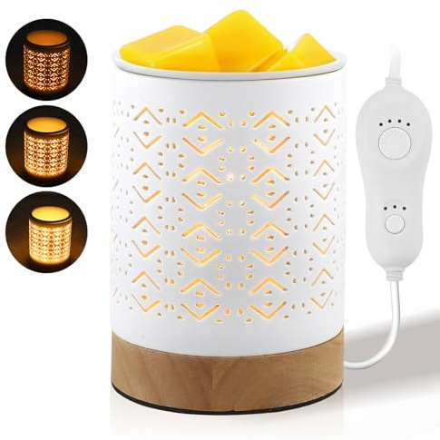 Electric Melt Burner, Electric Wax Melt Warmer with 3 Timer, Ceramic Wax Melts Burner Oil Burner Lamp with 3 Brightness Adjustable, Fragrance Wax Burner for Home Office Gifts & Decor (01)