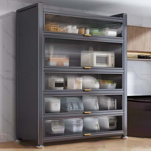 Meuble pour Micro Onde, Bar à Café avec Rangement, Porte D'armoire Rabattable en Acrylique, Capacité de Charge de 1323Lb, for Ranger Les Machines à Pain, Les Fours et Les Ustensiles de Cuisine