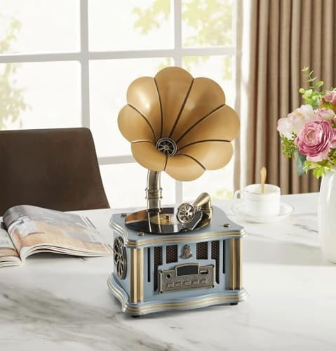 Giradischi con altoparlanti integrati, Bluetooth, Aux-in/USB/FM, stile classico per gli amanti della musica in vinile