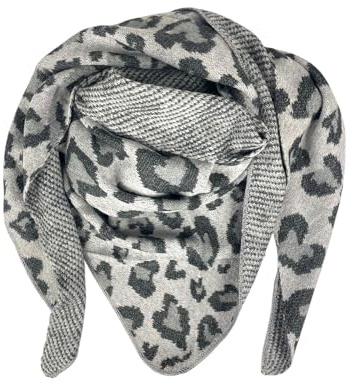 kennydoo großer Dreiecksschal mit Leoparden und Herzen Muster für Damen, XXL Schal für Herbst & Winter SW175 Leo (grau)