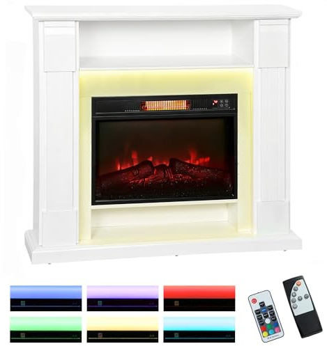 HOMCOM Camino Elettrico con Cornice Effetto Fiamma 3D Realistico 3 Modalità, 1800W Caminetto Elettrico da Incasso con Luce LED e Riscaldamento Regolabile, 2 Telecomandi, Termostato, Timer, Bianco