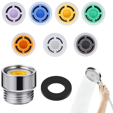 KLINNA Set di limitatori di flusso per doccia, risparmio d'acqua per soffione, limitatore di corrente, inserti 4 L-12 l/min, adattatore in ottone con filettatura 1/2 di diametro per rubinetto da
