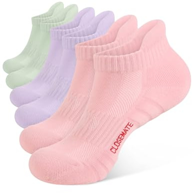 CLOSEMATE Calzini Sportivi Donna 6 Paia, in Cotone 85% Morbido con Maglia Traspirante e Supporto Arco - Antiscivolo e Ammortizzati per Piedi Asciutti 2Rosa 2Viola 2Verde chiaro 35-38