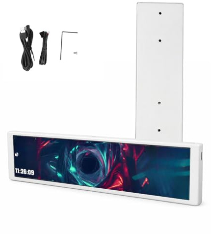 Sxhlseller 9,2 Zoll PC Sensor Display - Zweiter Monitor für CPU GPU Temperatur & Nutzung, FHD 1920x462, Weiß, Aluminium, Quer-/Hochformat, Dynamische Videos
