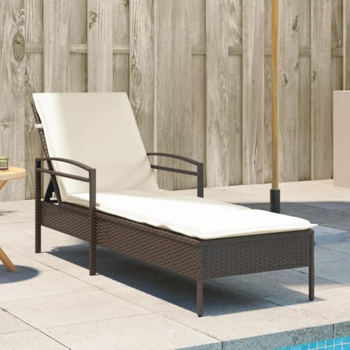 Fangravortex Sonnenliege mit Auflage Braun 63x200x81 cm Poly Rattan, verstellbar wetterfest mit Polster, ergonomisch für Balkon Terrasse Pool Outdoor Lounge Rollliege Deckchair Strandliege Klappliege