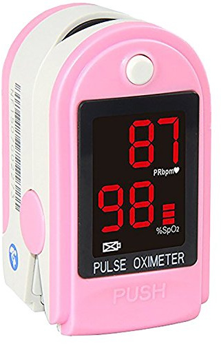 Concord Basics Fingertip Pulse Oximeter - Blood Oxygen Saturation Monitor with Carrying Case, Batteries, Silicone Cover & Lanyard - Easy to Use, Accurate SpO2 & Pulse Measurement (Pink)