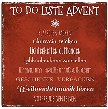 Interluxe 20x20 Shabby Vintage METALLSCHILD Blechschild Dekoschild to-DO-Liste Advent Winter Weihnachten Geschenk Dekoration