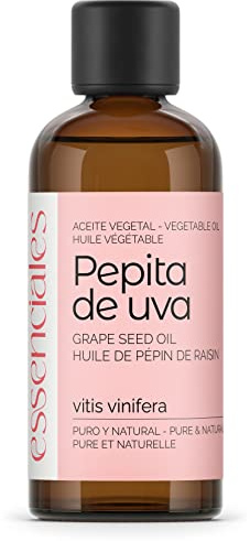 Essenciales - Aceite Vegetal de Pepita de Uva BIO, 100% Puro y Certificado ECOLÓGICO, 100 ml | Aceite Vegetal Vitis Vinifera, 1ª Presión Frío