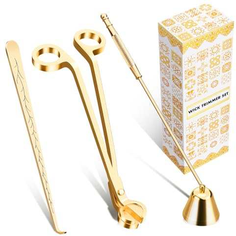 calary Candle Wick Trimmer, Candle Snuffer and Wick Dipper & Candle Accessory Set, 3 in 1 Candle Care Kit for Candle Lover (Gold)