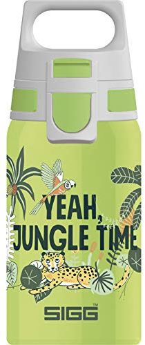 SIGG Shield One Jungle Kinder Trinkflasche (0.5 L), Edelstahl Kinderflasche mit auslaufsicherem Deckel, einhändig bedienbare Wasserflasche