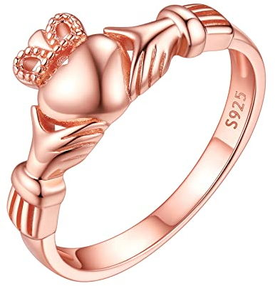 ChicSilver Damen Mädchen Herz Claddagh Ring Rosegold romantischer Liebesring in Ringgröße 18.2 Promise Ehering Verlorbungsring für Valentinstag Weihnachten
