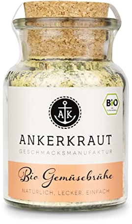 Ankerkraut BIO Gemüsebrühe, Brühe einfach selber machen, 95 g im Korkenglas, Bio-Qualität ohne Geschmacksverstärker Zucker, Gewürz für Brühe Suppe Eintopf, lecker zu Hause kochen