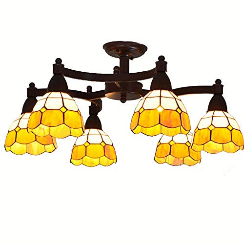 BARASH Lampadari da Soggiorno con Bracci a bilanciere in Metallo mediterraneo Sala Studio Lampada da soffitto con Paralume in Vetro Tiffany Sala riunioni Plafoniere rustiche Country