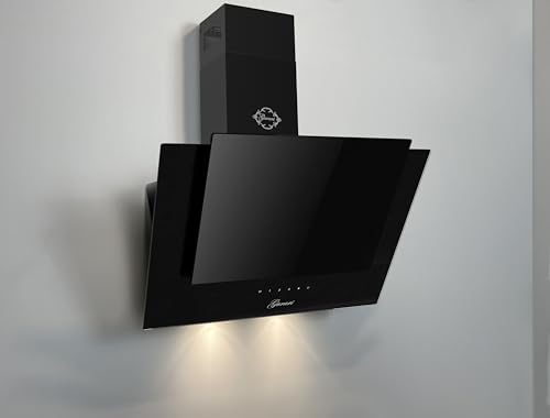 GURARI Hotte libre CH 6065E+ recirculation, hotte aspirante 60 cm, hotte murale, noir, verre, 1000 m³/h