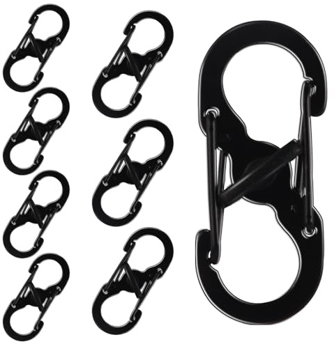 8 Stück S Karabiner Mini Karabinerhaken 35mm Micro Lock Mini Karabiner Edelstahl, Doppelkarabiner 8 Förmiger 2 Öffnungen für Camping Wandern Karabiner Klein für Outdoor
