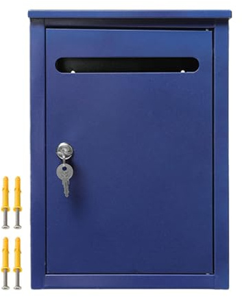 Colcolo Buzón de metal para montaje en pared, buzón de para oficina, pasillo, paquete anticaída, resistente, para exteriores, con llaves, buzón para, AZUL