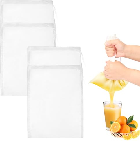 4 Pièces Sac a Lait 25×35 Cm Sac Filtrant Alimentaire Nylon Sac Lait Végétal avec Cordon de Serrage étamine Filtre Tissu Alimentaire Sac Filet pour Noix Cheesecloth Filtre Jus de Fruit Tissu Passoire