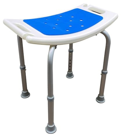Bath Room Stool for Elderly - 6 Level Height Adjustable Aluminium Disabled Chair for Shower | Non-Slip Design with Padded Seat Drainage Holes Foot Pad | Bathroom Chairs Stools for Adults - Blue Seats