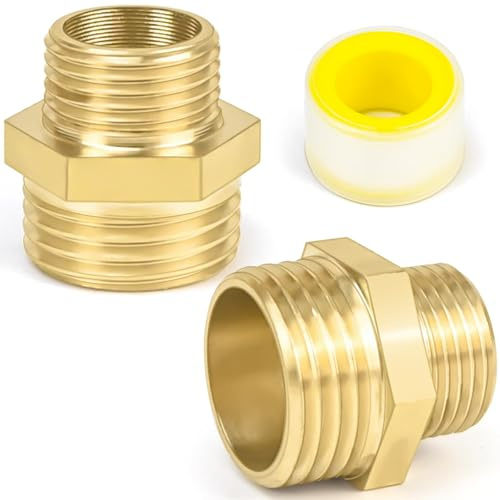 CONJURAIDE 2 Stück Reduzierung 1/2 auf 3/8, Messing Reduzierung Reduziernippel Reduzierstück Rohrverbinder Doppelnippel Adapter 1/2 auf 3/8 zoll Wasser mit 2m Gewindedichtband für Rohranschluss