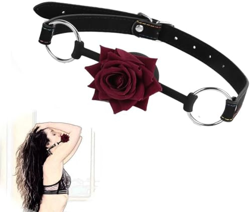 Silikon Rose Mouth Ball Gag Open Mouth Gag Silikon Rose Mouth Ball Gag Leather Strap Lips Ring Open Gag Sex Toy for Men Women Foreplay