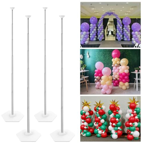 YALLOVE Kit Supporto Colonna Palloncino, Set di 4, Supporto Palloncini Altezza Regolabile 2m, Struttura Metallica Telescopica Riutilizzabile per Feste, Matrimoni, Compleanni (Palloncini Non Inclusi)