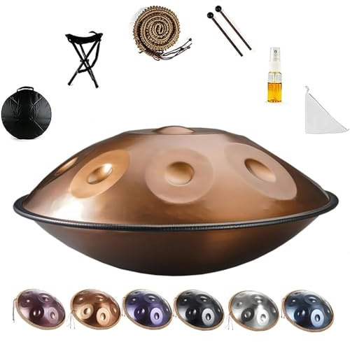 Handpan Drums for Adults Steel Handpan D Minor Kurd 22 Inches 9/10/12 Notes 440hz 432hz Harmonic Percussion Instrument for Sound Healing, Personal Meditation, Yoga(Gold,440HZ/12Note)