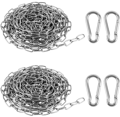 2Pcs Stainless Steel Security Chains 5M Heavy Duty Chain with 4 Carabiner | Sturdy and Durable, Heavy Duty Metal Chain for Plant Hanger, Garage Safety Chain, Hanging Posters and Signage