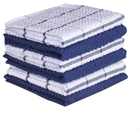 HomeVortex 6 paños de cocina de algodón suave de rizo para platos y derrames, paños absorbentes lavables a máquina (rejilla azul)