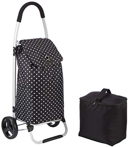 KitchenCraft Faltbarer Einkaufswagen auf Rädern mit abnehmbarer Kühltasche für Tiefkühlkost, robustes Metall und spritzwassergeschütztes Polyester, 45 x 33 x 100 cm, schwarzer Tupfenprint