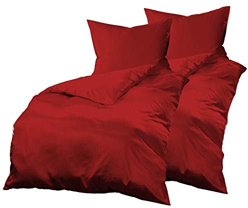 Gerald Wittmann Juego de funda nórdica Seersucker de microfibra, ropa de cama individual, unicolor/monocolor, rojo, 2 x 140 x 200 cm + 2 x 70 x 90 cm