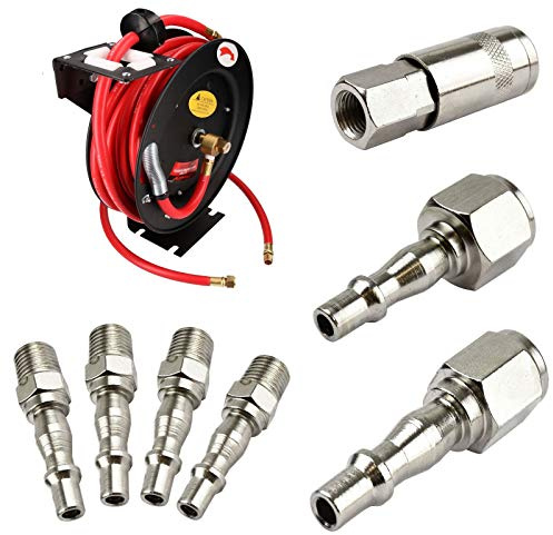 Retractable 30 Feet 3/8 Air Hose Wall Mountable Reel + Quick Release Fittings