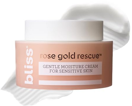 Bliss Rose Gold Rescue Moisturiser, Gentle Face Cream with Soothing Rose Water and Nourishing Colloidal Gold, For Sensitive Skin, Fragrance-Free, Clean, Cruelty-Free, Paraben Free, Vegan, 45 ml