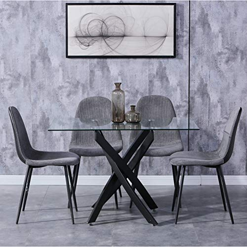 GOLDFAN Essgruppe, Glas Esstisch mit 4 Stühlen Rechteckig Tisch mit 4 Stühlen Set Essgruppe 5-Teilig für Stühle Küche Wohnzimmer, Grau,110 x 70cm
