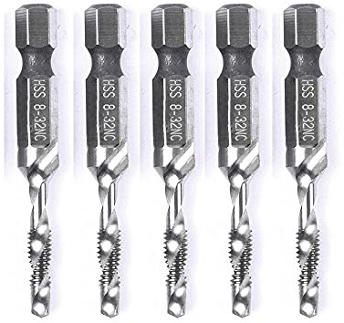 szgate 5PCS Combination Drill Tap Bit Set Screw Tapping Hex Shank HSS MetricImperial Plug Drill Bits Hand Tools 8-32NC, 8-32NC( 4.2mm)