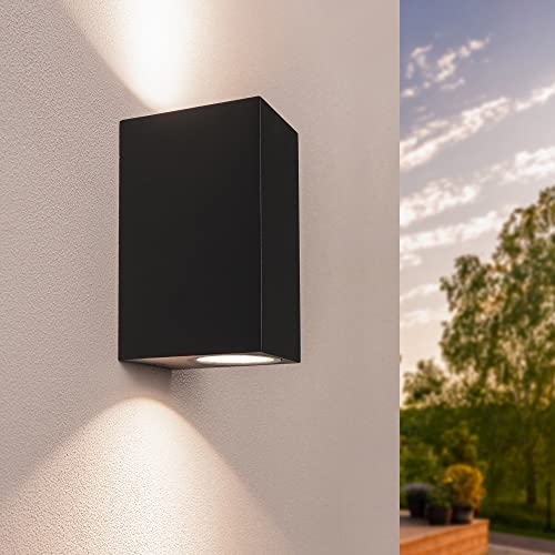 Ledvion Helene | LED Wandleuchte Außen Schwarz Kubus | Beidseitig 2x GU10 Up&Down | Außenwandleuchte | Wandlampe | Außenlampe | IP54